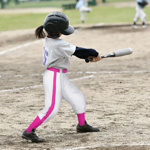 Cozypower 3 Pcs Baseball Pants Combo Set Men Youth Boy and Girls Softball Pants with Socks and Belts(Hot Pink, White,10-12 Years,Kid) - Image 2