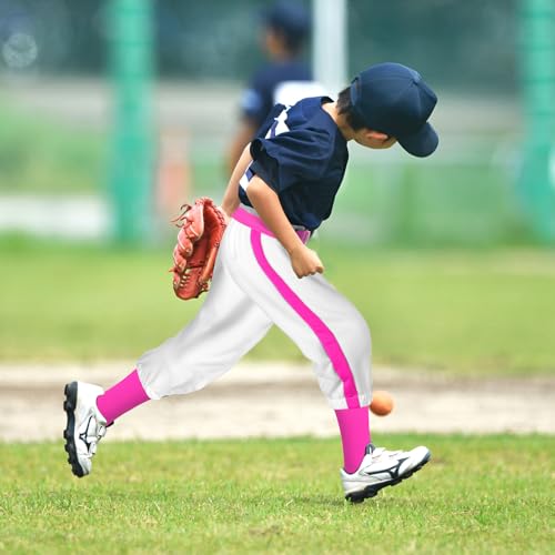 Cozypower 3 Pcs Baseball Pants Combo Set Men Youth Boy and Girls Softball Pants with Socks and Belts(Hot Pink, White,10-12 Years,Kid) - Image 3