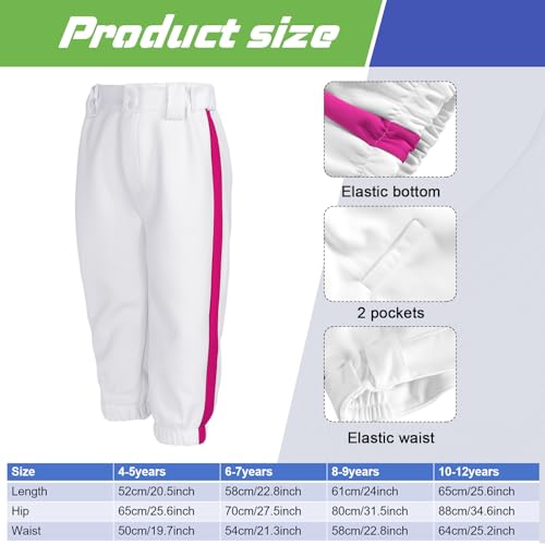 Cozypower 3 Pcs Baseball Pants Combo Set Men Youth Boy and Girls Softball Pants with Socks and Belts(Hot Pink, White,10-12 Years,Kid) - Image 4