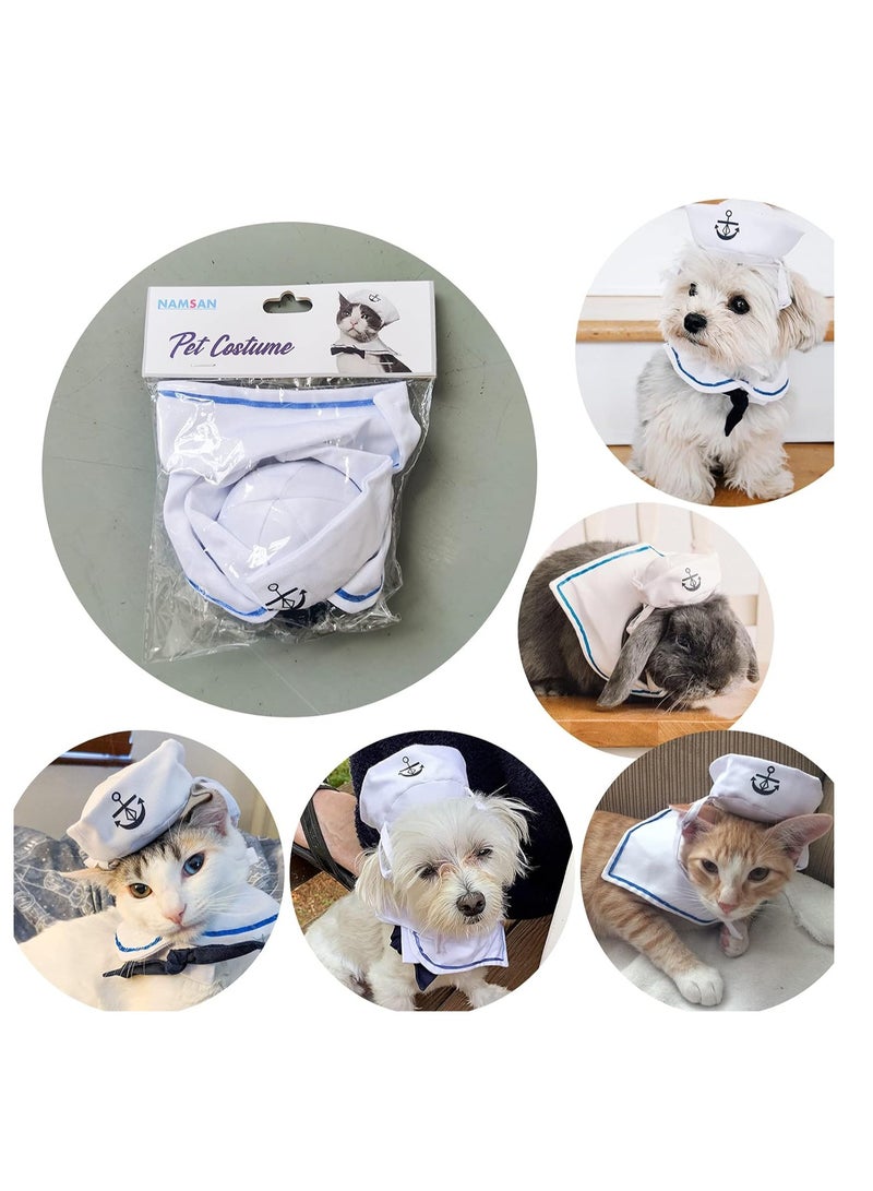 نجوى زي بحار للحيوانات الأليفة للقطط والكلاب الصغيرة، قبعة بحار للقطط في ال مع طوق ربطة عنق، زي كحلي للكلاب، ملابس تنكرية - Image 2