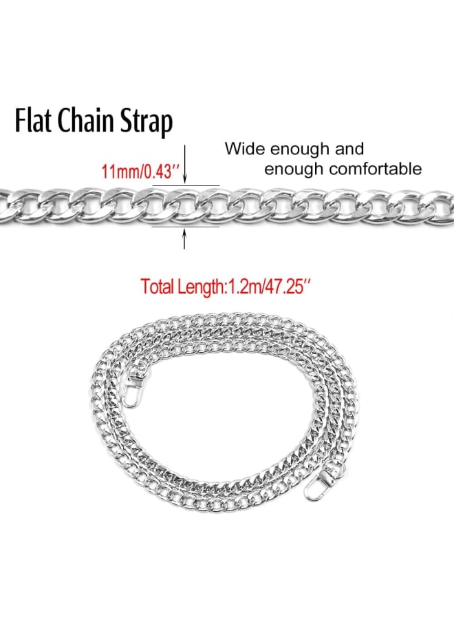 Purse Chain Straps Replacement Crossbody, DIY Iron Flat Chain Strap Handbag Chains Purse, Shoulder Strap Purses for Women Wallet with Metal Buckle, Bag Strap (Sliver)  - Image 3