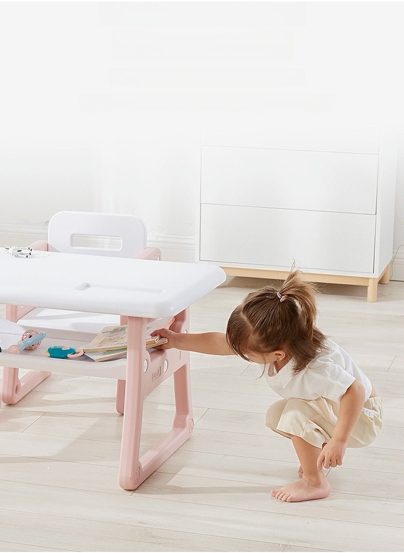 Kids Study Table and Chairs Set with Storage Rack Activity Table for Drawing Dining Playing Toddler Table and Chair Set for Kids Ages 1-8, Children Art Crafts Table Desk Set ﻿