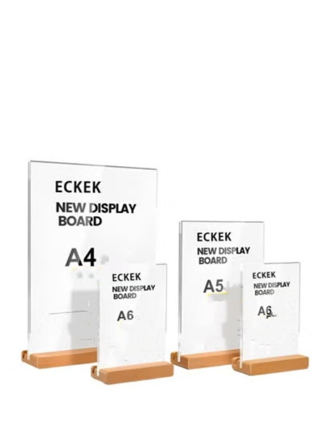 Eckek - Eckek  Acrylic Sign Holder A4/A5/A6 Menu Displays Double Sided, Wood Base Table Top Sign Stand - Image 1