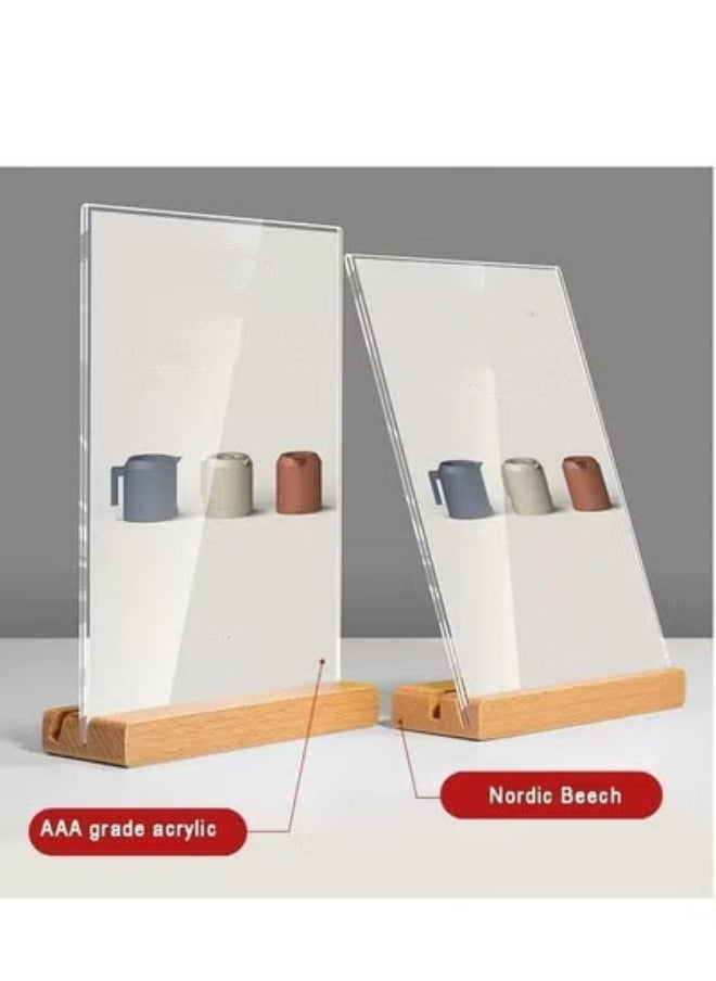 Eckek - Eckek  Acrylic Sign Holder A4/A5/A6 Menu Displays Double Sided, Wood Base Table Top Sign Stand - Image 1