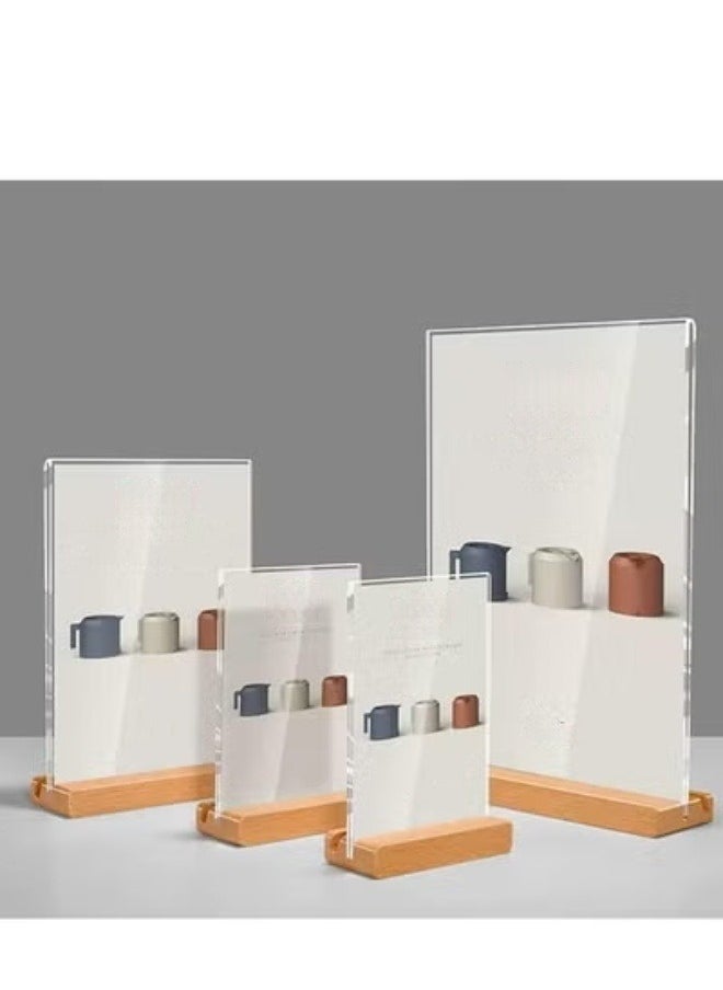 Eckek - Eckek  Acrylic Sign Holder A4/A5/A6 Menu Displays Double Sided, Wood Base Table Top Sign Stand - Image 1