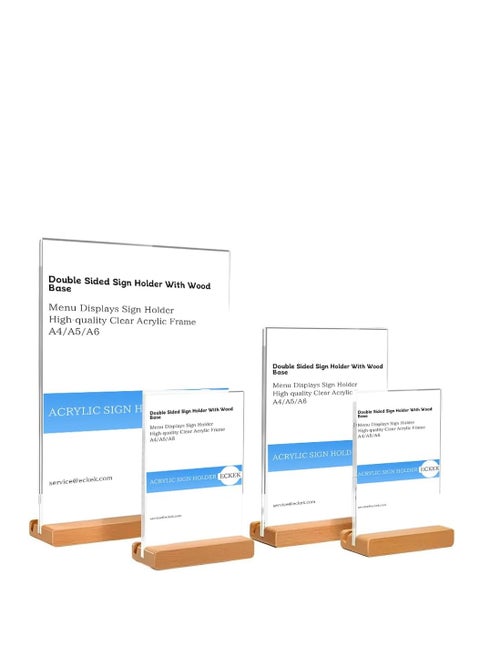 Eckek  Acrylic Sign Holder A4/A5/A6 Menu Displays Double Sided, Wood Base Table Top Sign Stand