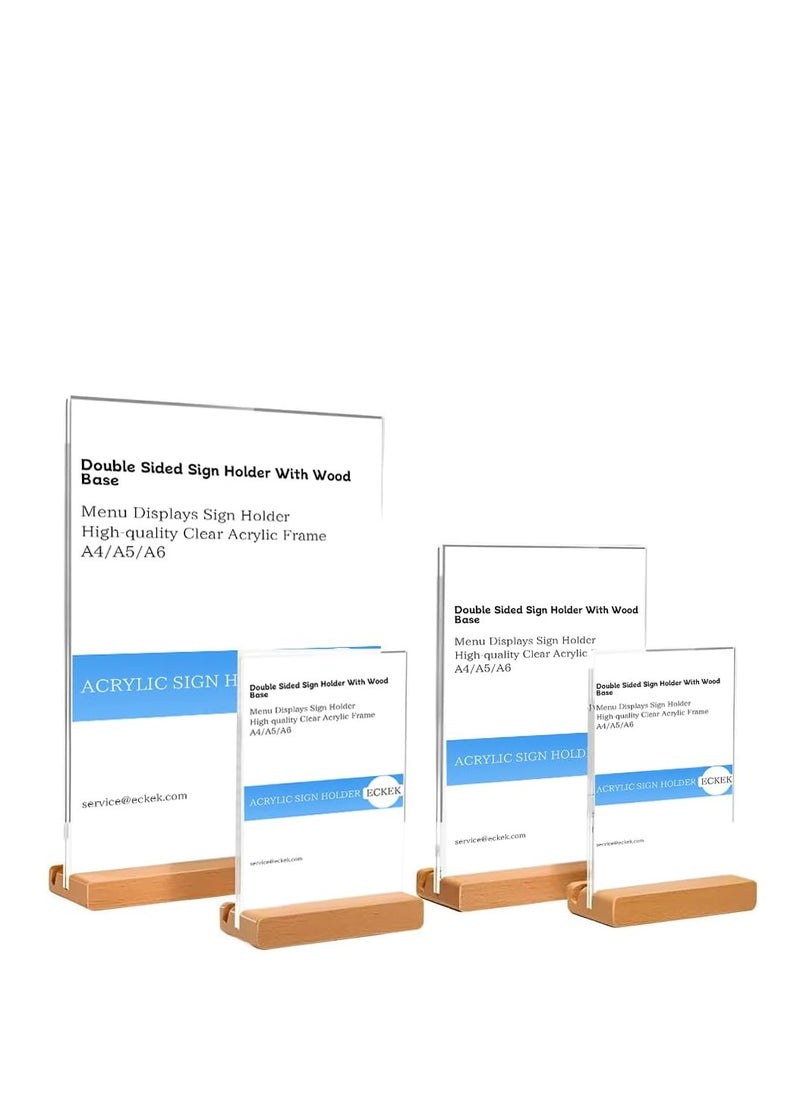 Eckek - Eckek  Acrylic Sign Holder A4/A5/A6 Menu Displays Double Sided, Wood Base Table Top Sign Stand - Image 1