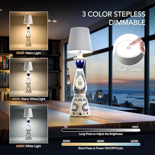 PRIDOLA Wireless Bottle Lamp for Any Type of Bottle - LED Bottle Lamp for Indoor & Outdoor - 100% Waterproof - Adjustable Brightness and Light Temperature 3000-6000K - Wireless & Rechargeable (Black) - Image 2