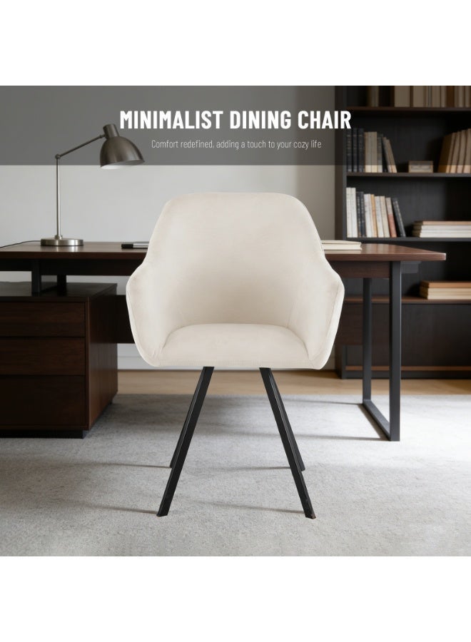 Sinyin Modern Dining Chairs Set of 2 White Upholstered Fabric Armchairs with Comfortable Cushion Ergonomic Curved Backrest Metal Legs Accent Chairs for Dining Room Living Room Bedroom Office Cafe - Image 3