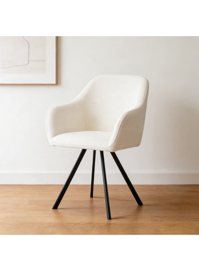 Sinyin Modern Dining Chairs Set of 2 White Upholstered Fabric Armchairs with Comfortable Cushion Ergonomic Curved Backrest Metal Legs Accent Chairs for Dining Room Living Room Bedroom Office Cafe - Image 2