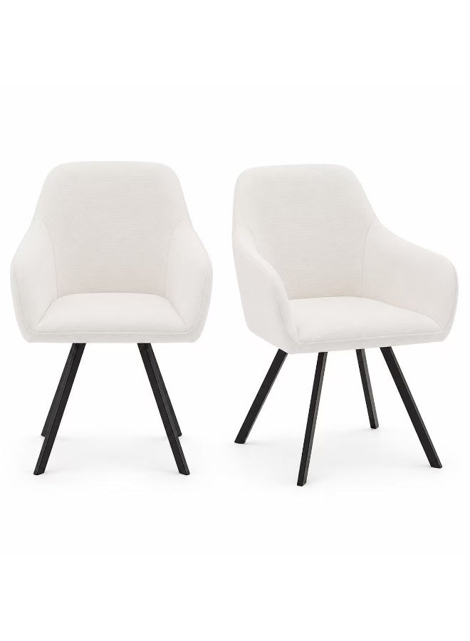 Sinyin Modern Dining Chairs Set of 2 White Upholstered Fabric Armchairs with Comfortable Cushion Ergonomic Curved Backrest Metal Legs Accent Chairs for Dining Room Living Room Bedroom Office Cafe - Image 1