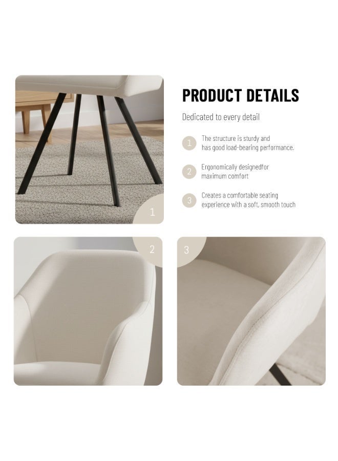 Sinyin Modern Dining Chairs Set of 2 White Upholstered Fabric Armchairs with Comfortable Cushion Ergonomic Curved Backrest Metal Legs Accent Chairs for Dining Room Living Room Bedroom Office Cafe - Image 5