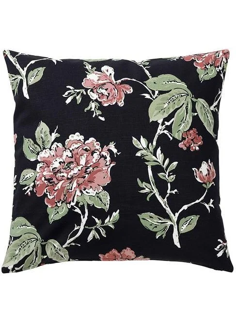 أيكيا Throw Pillow Cushion Cover Black-Pink Flower Patterned, meridyendukkan 50X50 cm