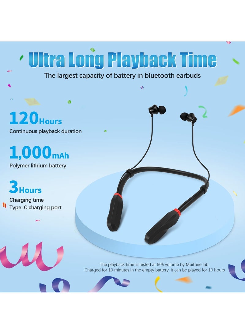 Arabest Bluetooth Earbuds, 120 Hours Extra Long Playtime, Neckband Bluetooth Earbuds Stereo Ear Buds Waterproof Workout Headphones Gym Exercise Earbuds for Gym Running Sound Isolation Headsets - Image 2