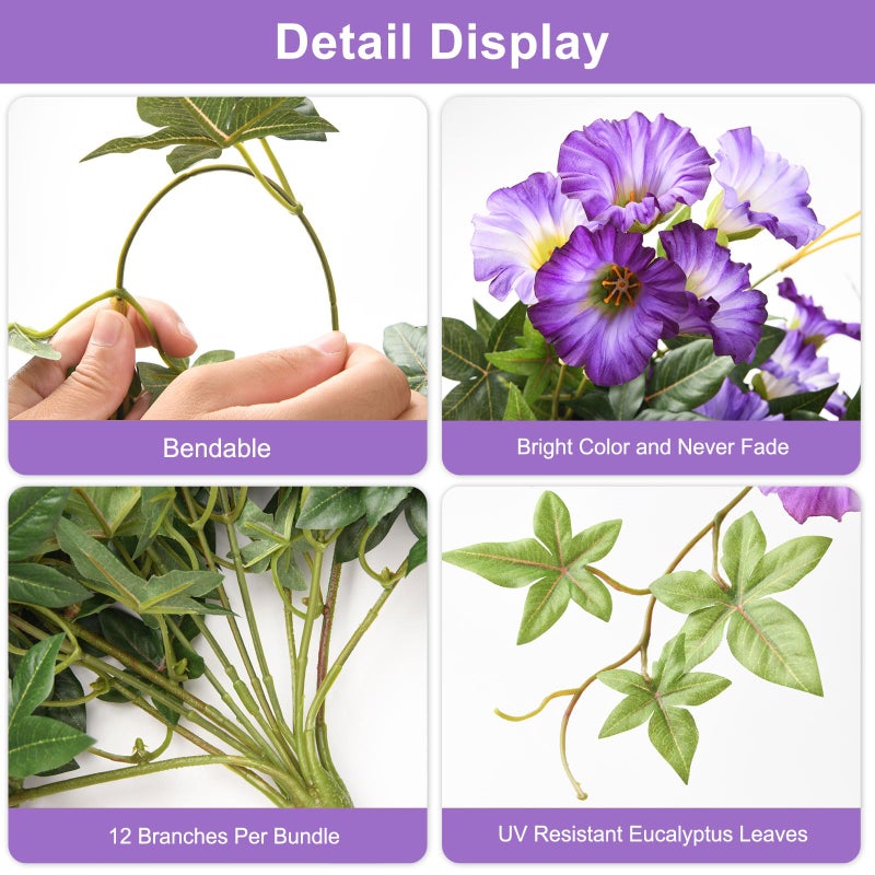 ZFProcess Artificial Fake Flowers Hanging Plants for Outdoor Spring Summer Decor, 2Pcs Faux Petunias Realistic Flowers Silk Morning Glory UV Resistant No Fade for Home Outside Garden Patio Yard Porch(Purple) - Image 5