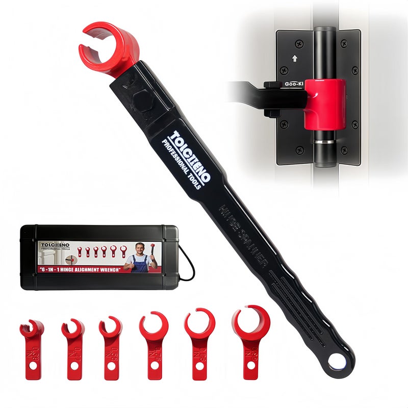 TOLCHENO 6 in 1 Door Hinge Adjustment Tool, Hinge Gap Adjusting Wrench for Residential, Cabinet Doors, High Carbon Steel,Multi-Size Wrench with Ergonomic Handle, Fits 0.39-0.98inch Hinges - Image 1