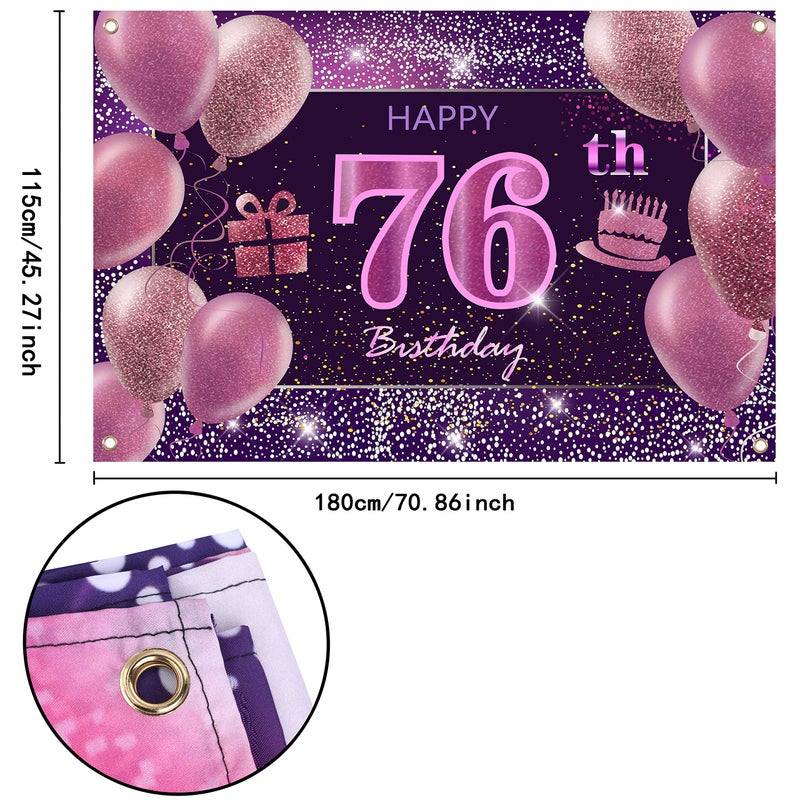 IMISI 76th Birthday Decorations for Girls IMISI Happy Birthday Banner Pink Decorations for A Party Birthday Backdrop for Women - Image 1
