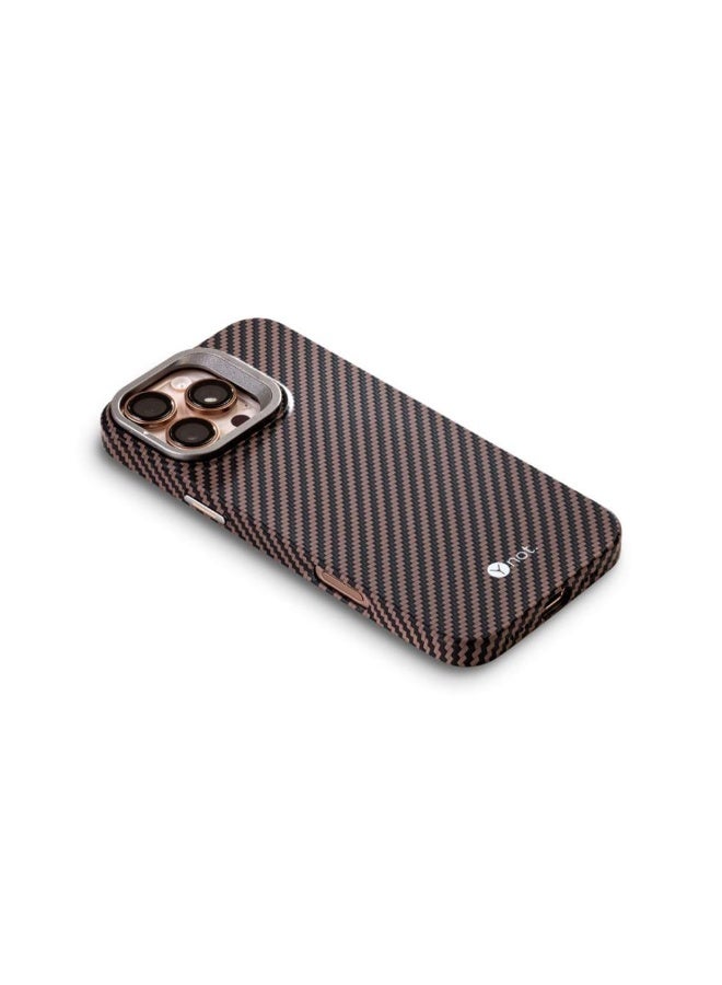 YNOT MagSafe carbon fiber protection case with camera stand for iPhone 13 Pro  - Black and dark carbon brown - Image 4
