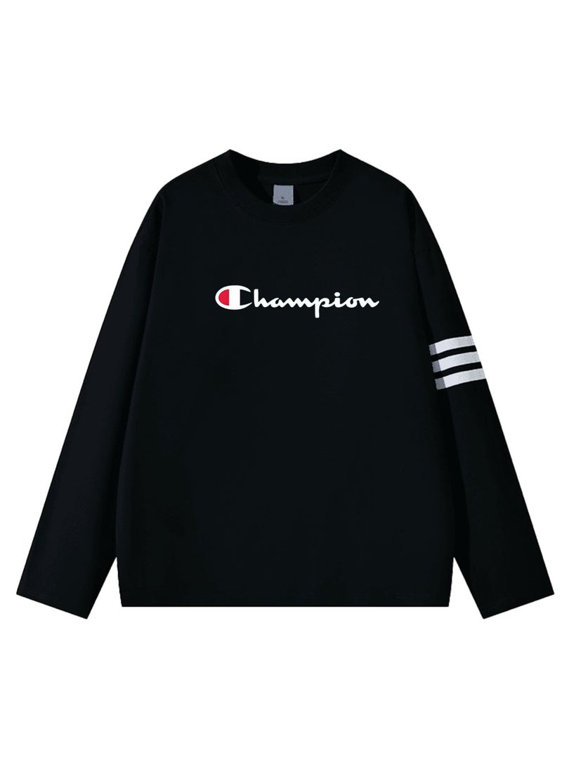Champion Men's & Women's Long Sleeve Casual Crew Neck Sweatshirt Regular Fit Daily Wear Black - Image 3