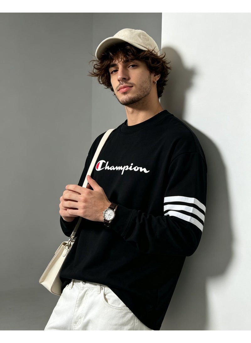 Champion Men's & Women's Long Sleeve Casual Crew Neck Sweatshirt Regular Fit Daily Wear Black - Image 1
