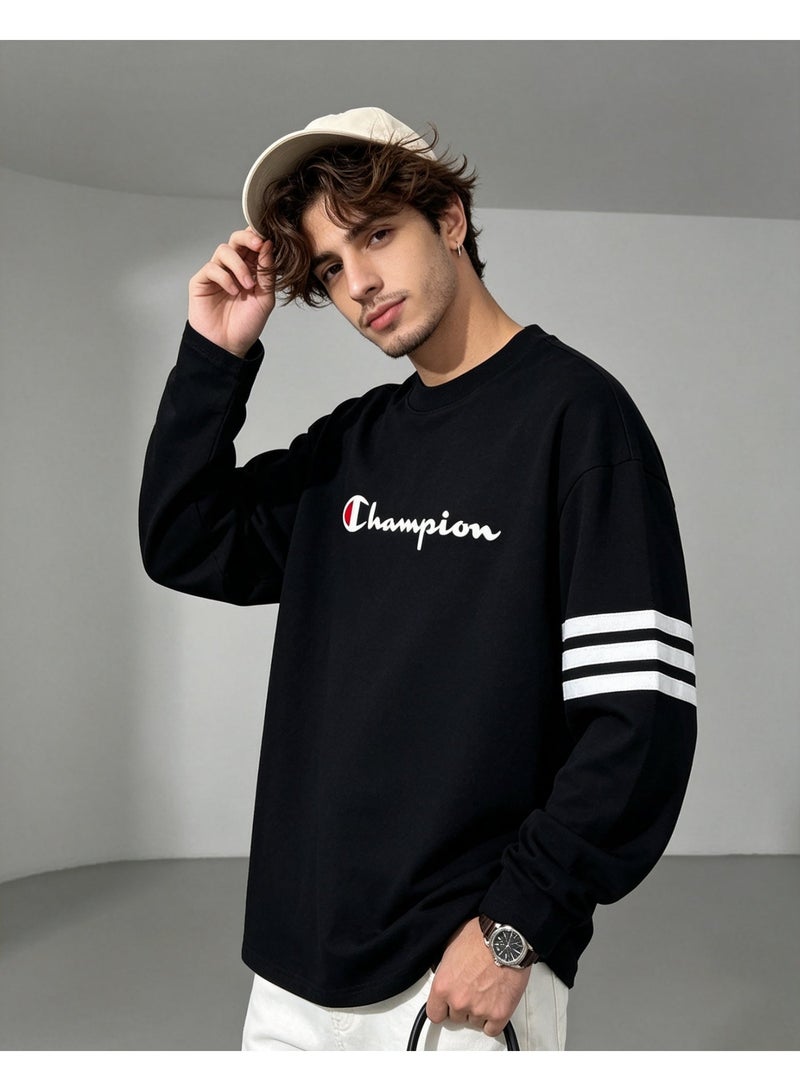 Champion Men's & Women's Long Sleeve Casual Crew Neck Sweatshirt Regular Fit Daily Wear Black - Image 2