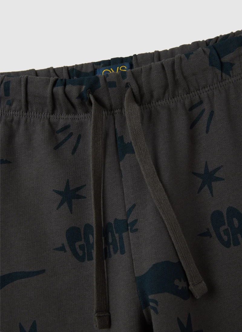 Ovs CHILDREN'S GREY PURE COTTON REGULAR FIT TROUSERS WITH DINOSAUR PRINT