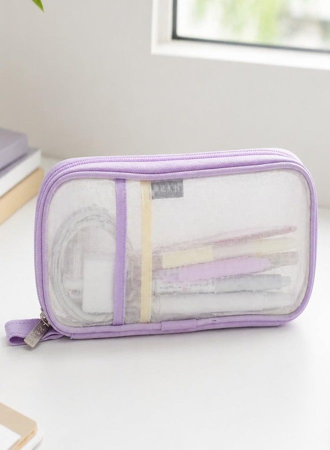BLLUEX Pen Pencil Case, Transparent Pencil Pouch with Zipper Closure Portable Clear Makeup Pouch, Large Capacity Pencil Bag, Stationery Bag for Students Girls Adults Office (Purple) - Image 4