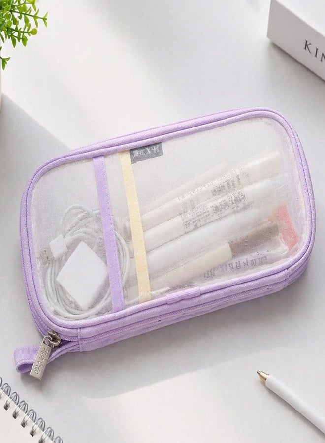BLLUEX Pen Pencil Case, Transparent Pencil Pouch with Zipper Closure Portable Clear Makeup Pouch, Large Capacity Pencil Bag, Stationery Bag for Students Girls Adults Office (Purple) - Image 5
