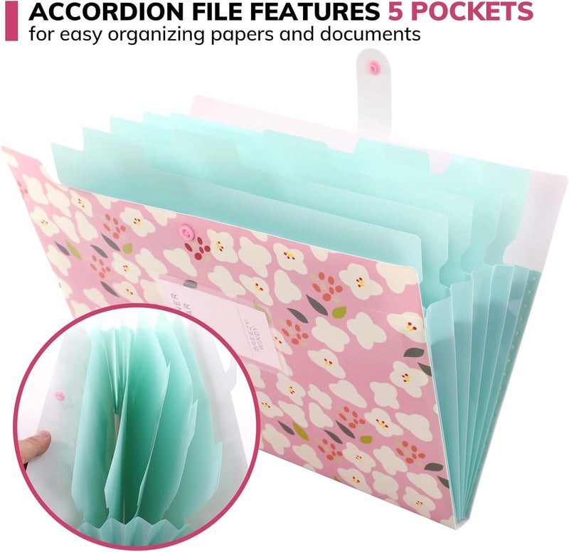 Corslet Expanding 6-Pocket A4 Document Holder with Floral Design – Portable Paperwork Storage for Office, School & Home - Image 2