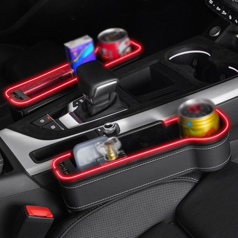 Car Seat Trough Filler Organizer with USB LED Lights, Cup Holder Car Storage Box with 2 Fast-Charging Port Interior Accessory - Image 3