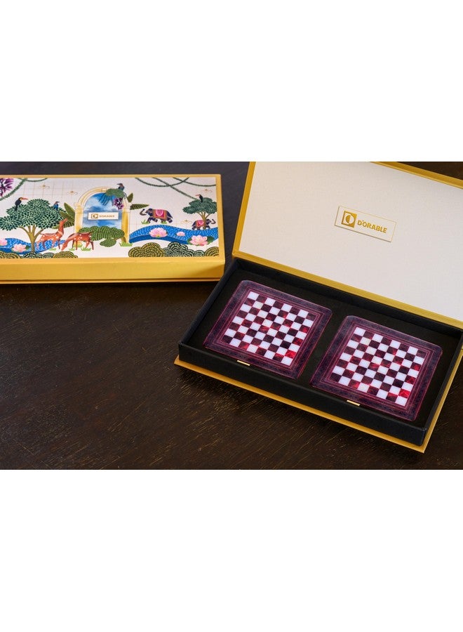 D'ORABLE Dorable Chess to Life (Red) Marble Square Tea Coasters Set of 2. Perfect for Dinning Décor, House Ceremony Gifting. - Image 1