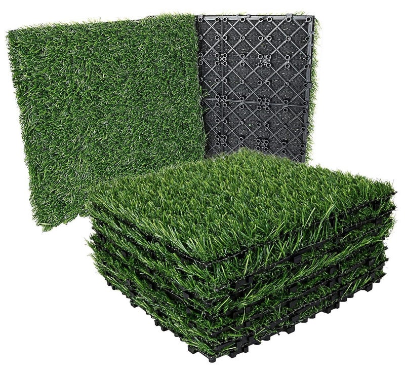 طعم المنزل بلاط عشب صناعي 30×30 سم - مجموعة من 10 قطع من حصائر العشب المتشابكة ذاتية التصريف للاستخدام الداخلي والخارجي - Image 1