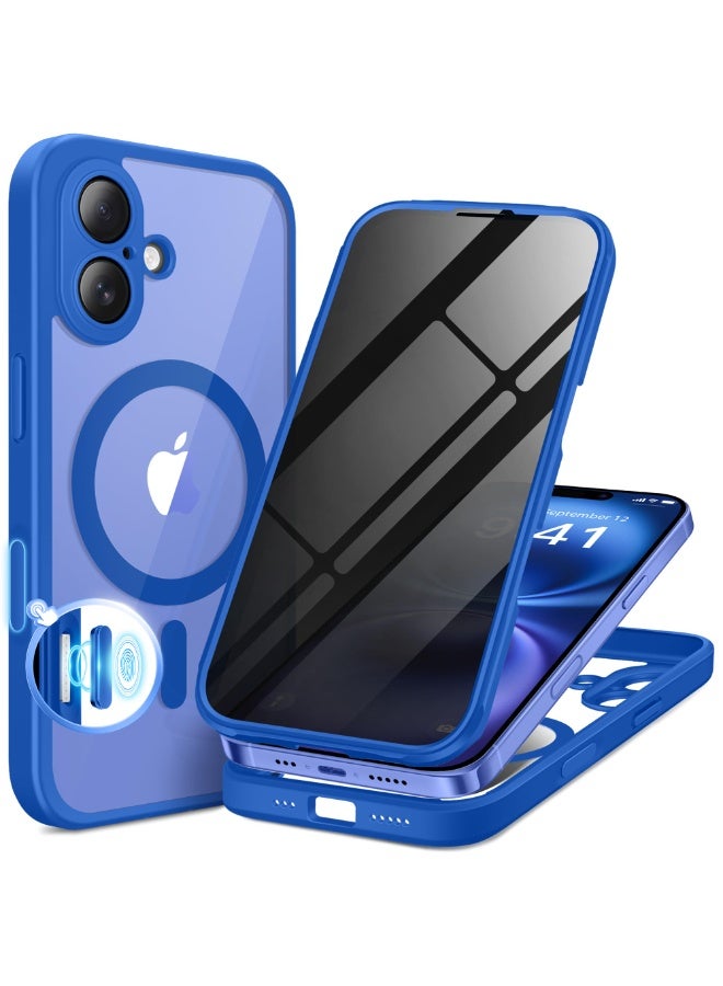 بيرفي جراب مغناطيسي لهاتف iPhone 16، متوافق مع MagSafe، واقي شاشة مدمج للخصوصية وحماية مطورة للكاميرا، جراب هاتف كامل الجسم مضاد للتجسس ومقاوم للصدمات مقاس 16 بوصة، 6.1 بوصة، أزرق كلاين - Image 1
