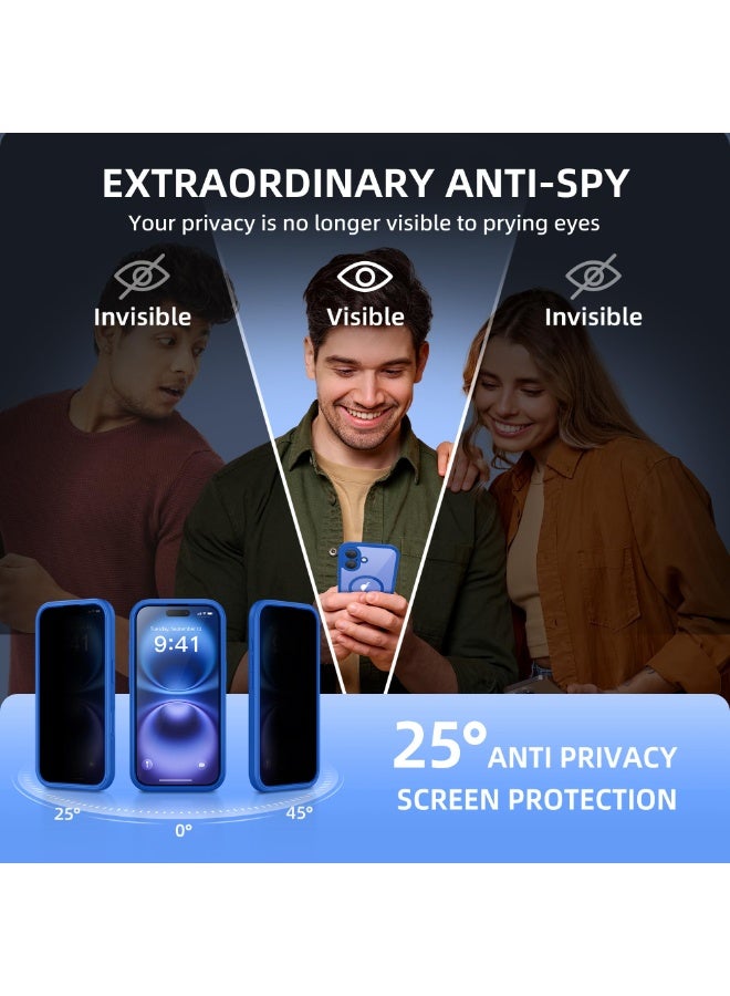 بيرفي جراب مغناطيسي لهاتف iPhone 16، متوافق مع MagSafe، واقي شاشة مدمج للخصوصية وحماية مطورة للكاميرا، جراب هاتف كامل الجسم مضاد للتجسس ومقاوم للصدمات مقاس 16 بوصة، 6.1 بوصة، أزرق كلاين - Image 2