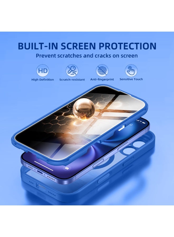 بيرفي جراب مغناطيسي لهاتف iPhone 16، متوافق مع MagSafe، واقي شاشة مدمج للخصوصية وحماية مطورة للكاميرا، جراب هاتف كامل الجسم مضاد للتجسس ومقاوم للصدمات مقاس 16 بوصة، 6.1 بوصة، أزرق كلاين - Image 4