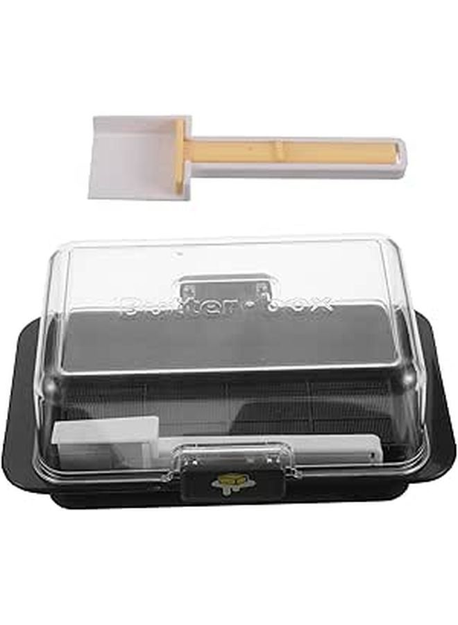 Wooden Butter Dish with Lid and Cutter Black Multi Use Fridge Storage Box Kitchen - Image 1