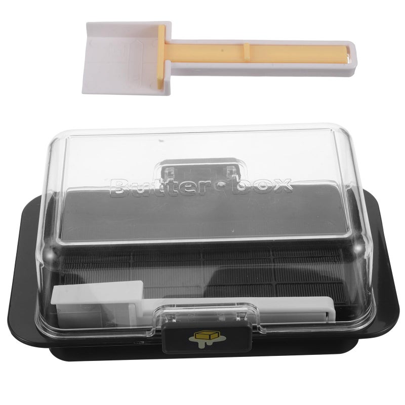 Wooden Butter Dish with Lid and Cutter Black Multi Use Fridge Storage Box Kitchen - Image 2