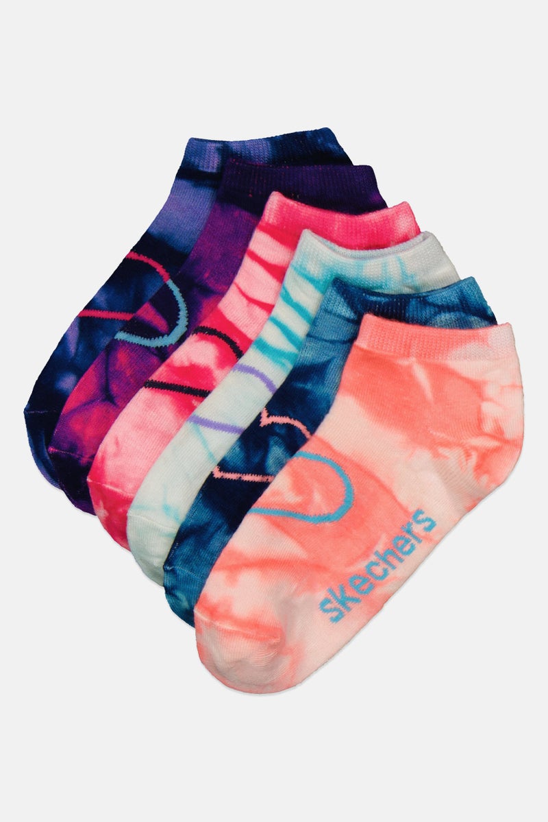 SKECHERS Kids Girl 6 Pair Tie Dye Low Cut Socks, Multicolor - Image 1