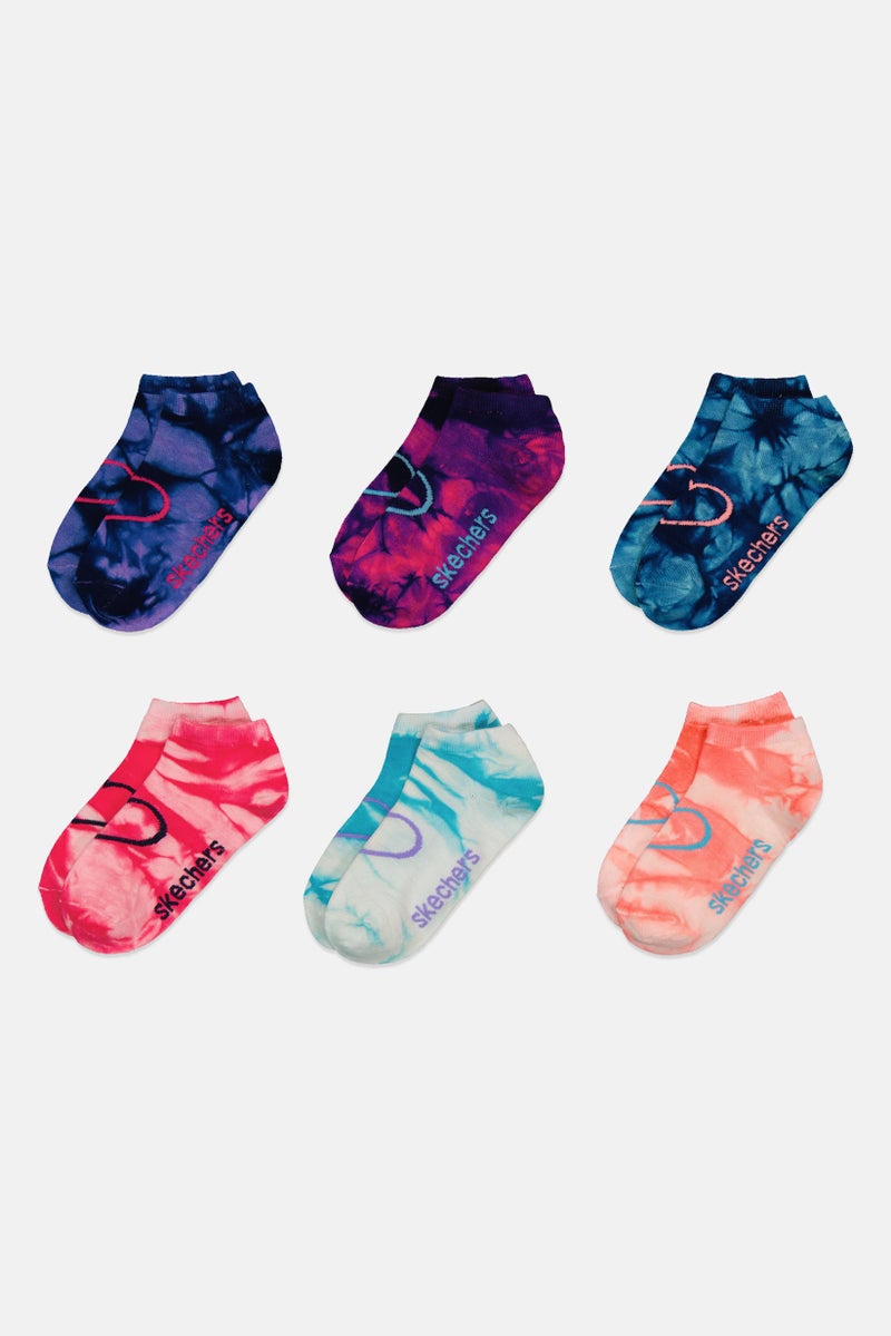 SKECHERS Kids Girl 6 Pair Tie Dye Low Cut Socks, Multicolor - Image 3