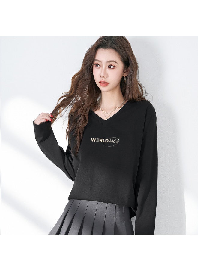 Baleno V-neck Long-sleeved T-shirt For Women, 2025 Autumn Loose Mid-length Top, Hip-covering Long-sleeved Outerwear For Women - Image 4