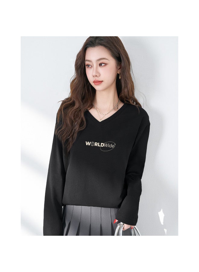 Baleno V-neck Long-sleeved T-shirt For Women, 2025 Autumn Loose Mid-length Top, Hip-covering Long-sleeved Outerwear For Women - Image 5