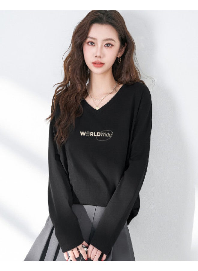 Baleno V-neck Long-sleeved T-shirt For Women, 2025 Autumn Loose Mid-length Top, Hip-covering Long-sleeved Outerwear For Women - Image 1