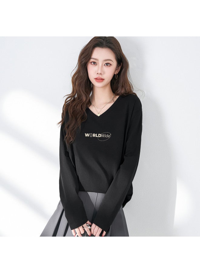 Baleno V-neck Long-sleeved T-shirt For Women, 2025 Autumn Loose Mid-length Top, Hip-covering Long-sleeved Outerwear For Women - Image 2