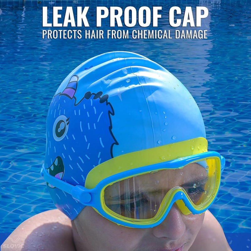 SLOVIC Swimming Cap for Kids [Bear] | Swimming Cap for Girls & Boys | Swimming Pool Caps for Kids | No Hair Pulling & Chlorine Resistant | Free Size Swimming Caps for Kids - Image 2