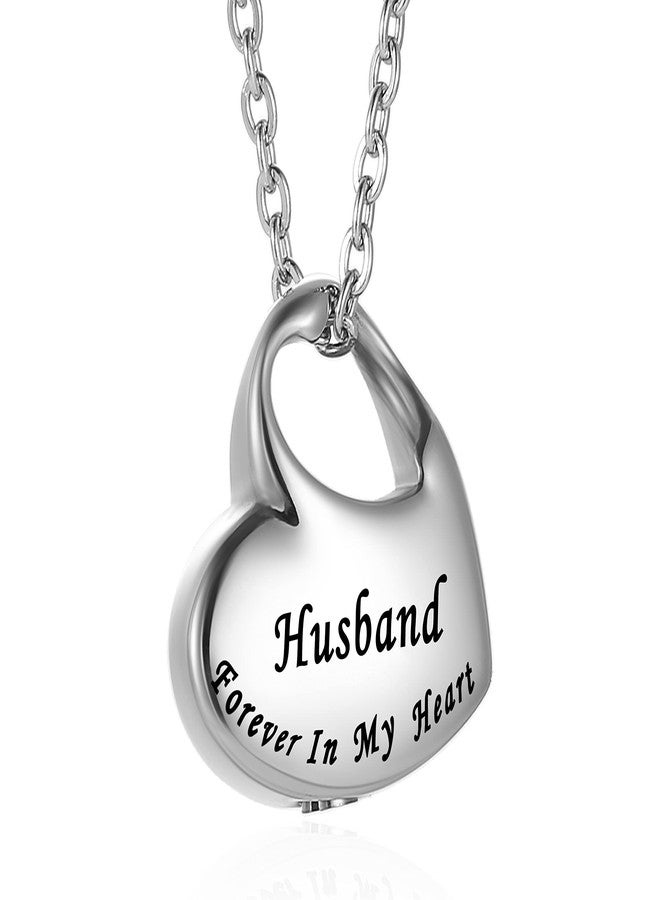 VIUJUH Cremation Urn Necklace for Ashes Urn Jewelry,Forever in My Heart Carved Locket,Stainless Steel Keepsake Waterproof Memorial Pendant for mom& dad Free Filling Kit (Husband) - Image 1
