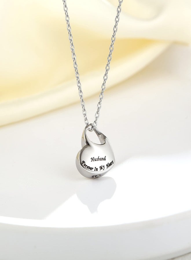 VIUJUH Cremation Urn Necklace for Ashes Urn Jewelry,Forever in My Heart Carved Locket,Stainless Steel Keepsake Waterproof Memorial Pendant for mom& dad Free Filling Kit (Husband) - Image 2