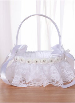 Generic Flower Girl Baskets for Weddings, 4 Pcs White Small Basket with Handle Vintage Jute Roses Rustic Wedding With Lace Satin Party Decoration  - Image 2