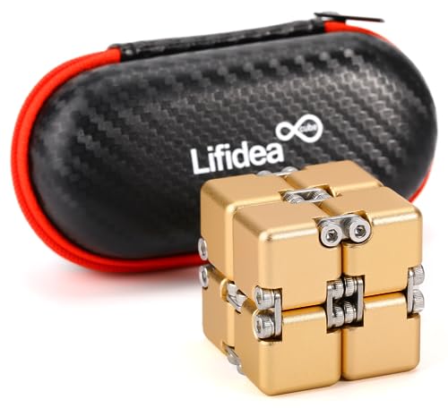 Lifidea Aluminum Alloy Metal Infinity Cube Fidget Cube 6 Colors Handheld Fidget Toy Desk Toy with Cool Case Infinity Magic Cube Relieve Stress Anxiety ADHD OCD for Kids and Adults Gold - Image 1