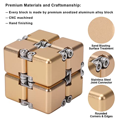 Lifidea Aluminum Alloy Metal Infinity Cube Fidget Cube 6 Colors Handheld Fidget Toy Desk Toy with Cool Case Infinity Magic Cube Relieve Stress Anxiety ADHD OCD for Kids and Adults Gold - Image 5