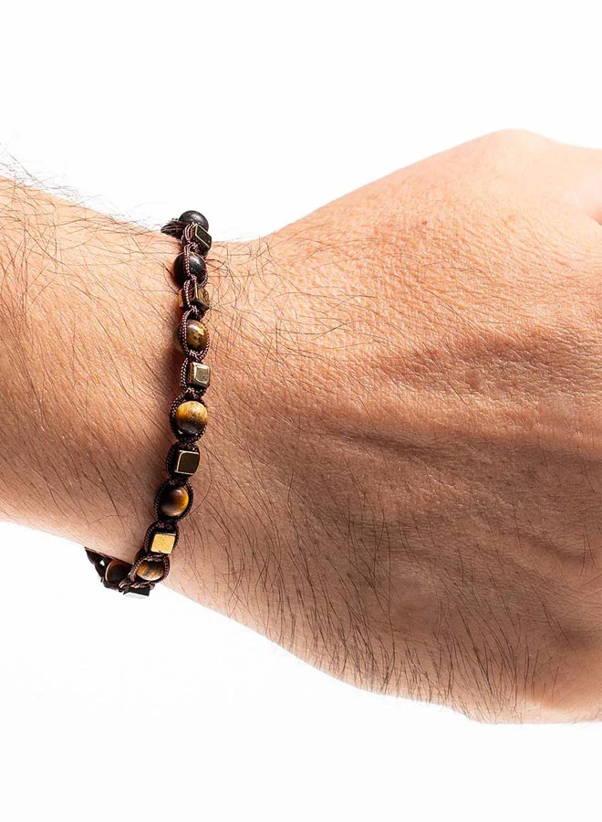 كريسوستوموس Handmade Adjustable Beaded Bracelet for Men with Knitted Design and Matte Brown Tigerâ€™s Eye